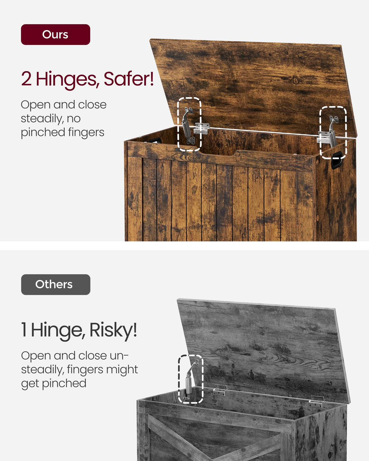 VASAGLE Storage Chest, 29.9 Inches Width Storage Bench, Entryway Bench with 2 Safety Hinges, Shoe Bench, Farmhouse Style, for Entryway, Bedroom, Living Room, Rustic Brown ULHS011T01 VASAGLE