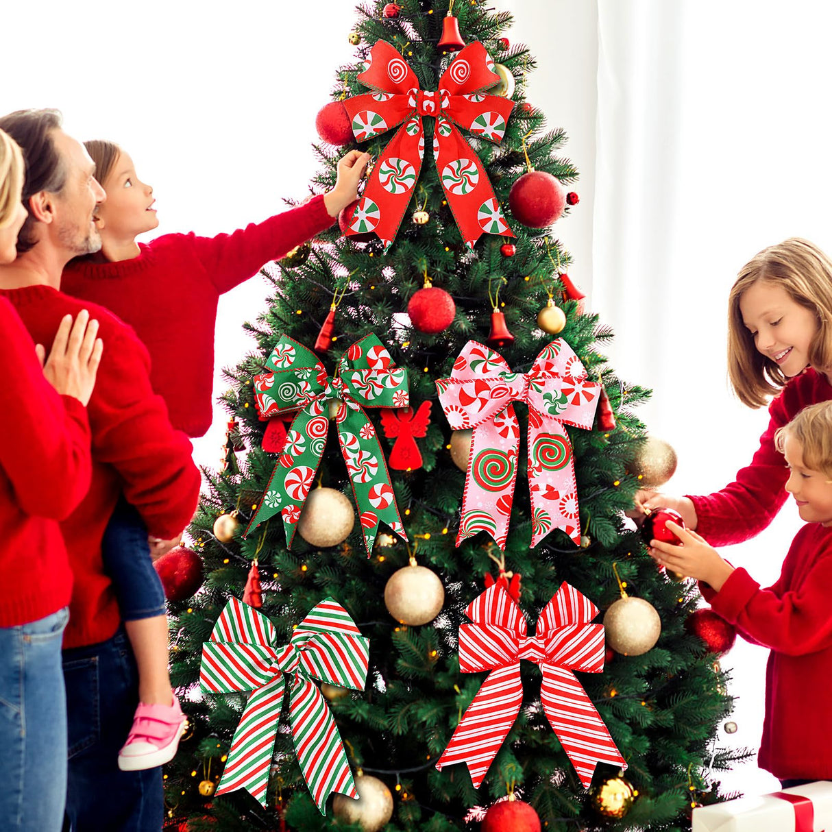 Yingzhao 6 Rolls 30 Yards Christmas Candy Peppermint Wired Edge Ribbon Christmas Candy Ribbon Burlap Ribbon Red Green Candy Cane Fabric Craft Ribbon For Christmas Tree Decoration Gift Wrapping Wreaths Yingzhao