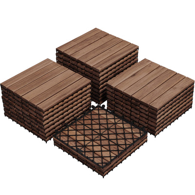 Yaheetech 27PCS Acacia Wood Interlocking Flooring Tiles Waterproof Flooring for Outdoor & Indoor Patio,Balcony,Garden,Poolside,12 × 12 in,Brown