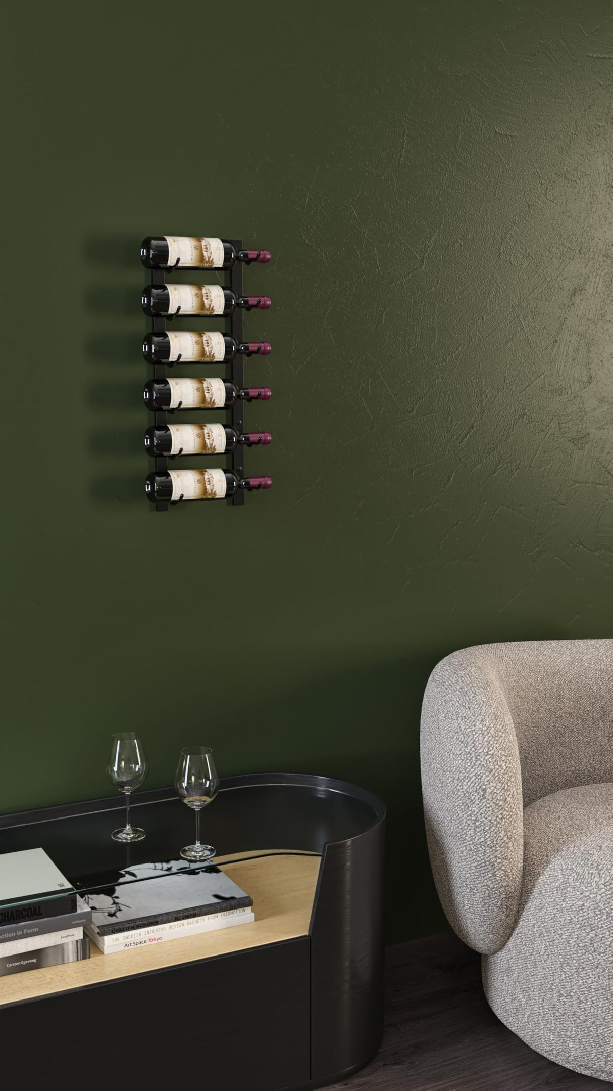 VintageView W Series Wine Rack 2 - Single Depth, Metal Wall Mounted Wine Rack - Modern, Easy Access Wine Storage - Space Saving Wine Rack with 6 Bottle Storage Capacity (Matte Black) VintageView