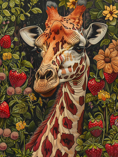 Kaliosy 5D Diamond Art Kits for Adults Strawberry Giraffe by Number Kits, Diamond Painting Art Animal DIY Full Drill Crystal Craft Cross Stitch Embroidery Decoration (12x16 inch) 30x40 cm