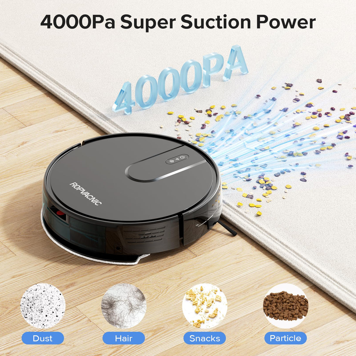 ROPVACNIC Robot Vacuum Cleaner Robot Vacuum and Mop Combo with 4000Pa Suction, Personalized Cleaning Adjustments, Self-Charging Robotic Vacuum Cleaner, Advanced Obstacle Avoidance ROPVACNIC