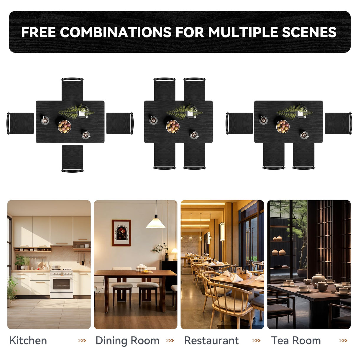 AMICLIBER Dining Table Set for 4, 5-Piece Kitchen Table and Chairs, Rectangular Dining Room Table Set with 4 Chairs, Space-Saving Kitchen Table Set for Small Space,Dinette,Apartment,Pure Black AMICLIBER