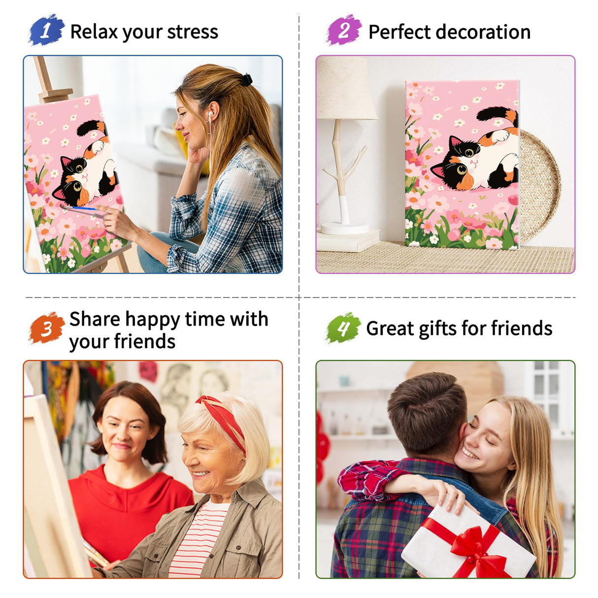 ZTOTZ Cats Paint by Numbers Kit for Kids Beginner,Funny Animal Paint by Numbers Kit for Adults Framed, Mini Number Artist Kits for Home Wall Decor (8X12 inch) ZTOTZ