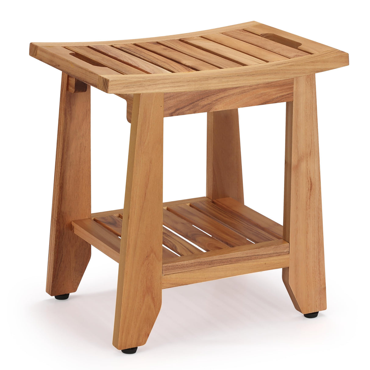 TEAKAURA Teak Shower Bench Stool, 14'' Compact Waterproof Wood Spa Bath Bench with Storage Shelf & Handle, Non-Slip Solid Teak Shower Seat Chair for Small Bathrooms Inside Shower and Outdoor Use TEAKAURA