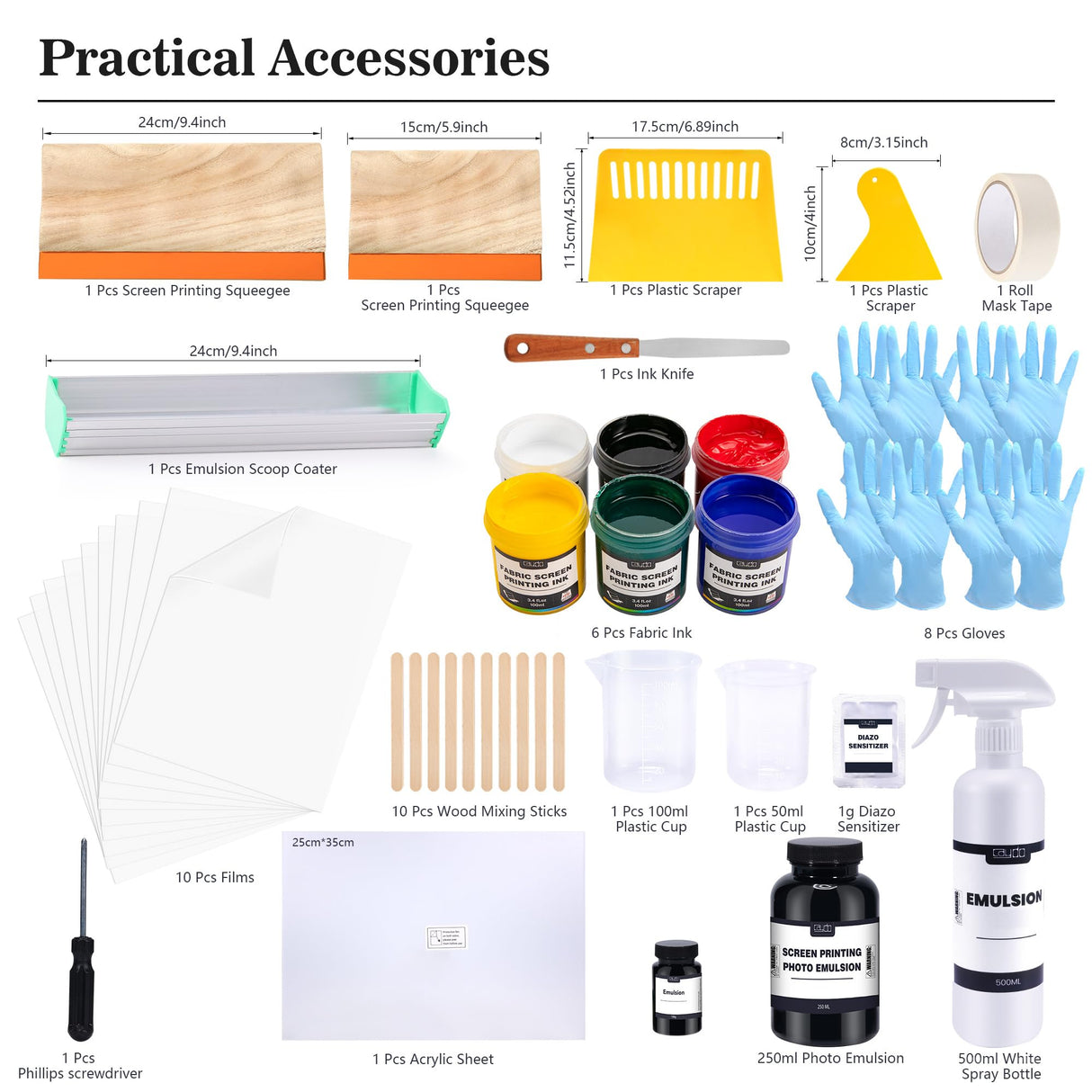 Caydo 66 PCS All-in-One Screen Printing Kit - 50W LED UV Exposure Screen Printing Light, Screen Printing Ink, Screen Printing Photo Emulsion, Instructions Caydo