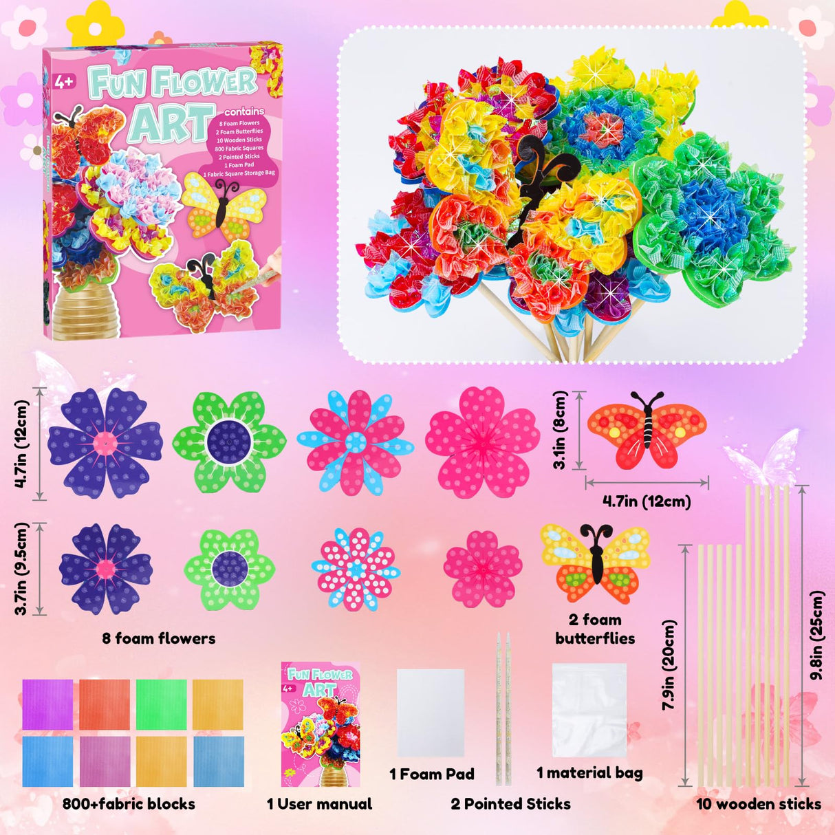Poke in Fun Art Flower Craft Kits for Kids, Gifts for 6 7 8 9 10 Year Old Girls Art Supplies Activity,Creative Educational Toys for Girls & Boys Age 5-12,Birthday Gifts,Party Favours & Home Décor MUNDIDO