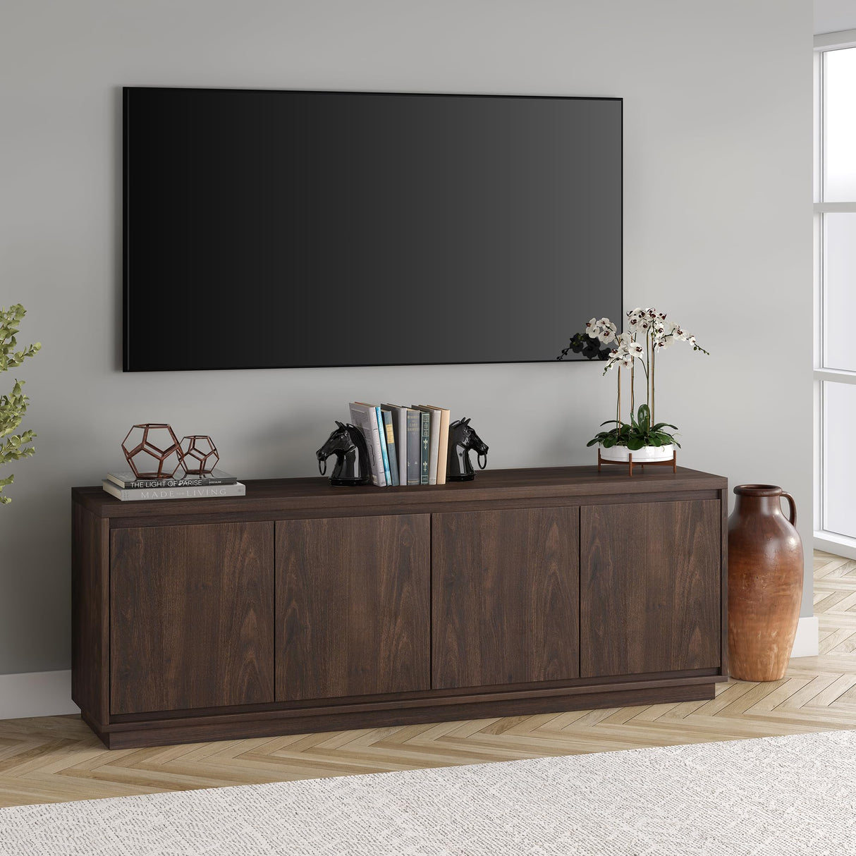 Henn&Hart Presque TV Stand, 68" Wide, Brown Henn&Hart