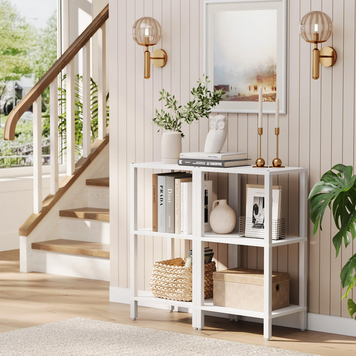 TUTOTAK Bookshelf, 6-Tier Tall Book Shelf, Narrow Bookcase for Small Space, DIY Stackable Bookshelf, for Living Room, Office, Study, Entryway, Industrial, White BS01BW006 TUTOTAK