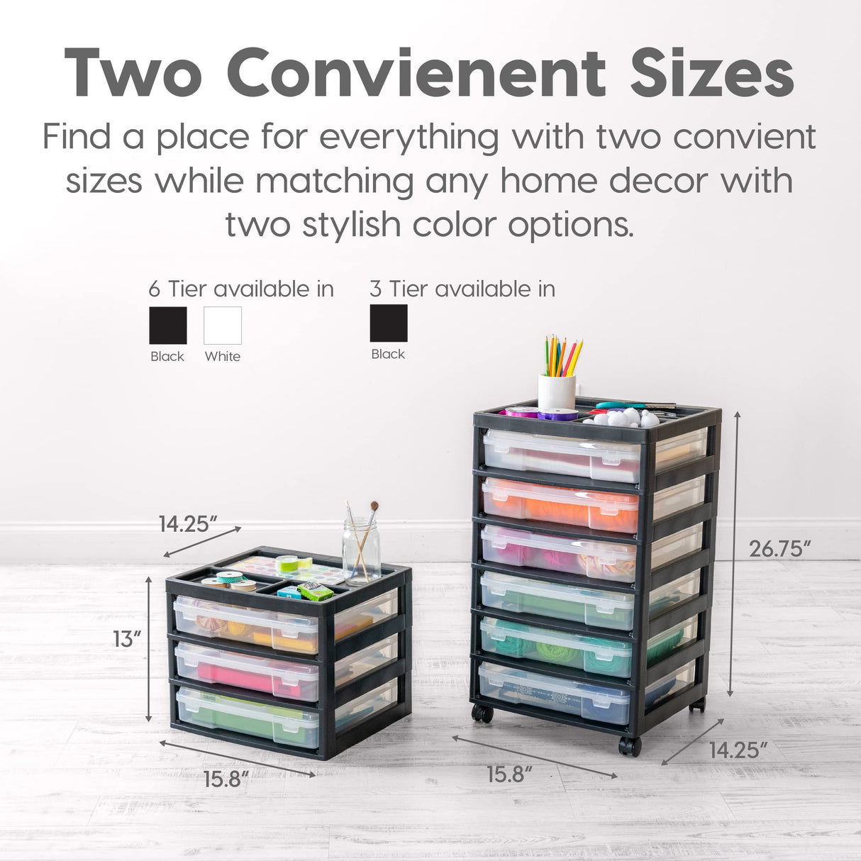 IRIS USA Fits 12" x 12" Paper, 6-Tier ScrapbookRolling Storage Cart with Organizer Top for Papers Vinyl Tools Office Art and Craft Supplies, Yarn, Black Frame with 6 Clear Cases w/ Built in Handle IRIS