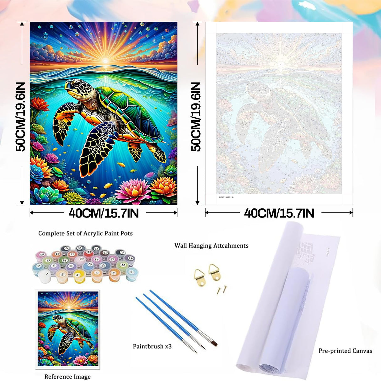 GOUGOUFAFA Sea Turtles Paint by Numbers Kit for Adults - 16 x 20 Inch GOUGOUFAFA
