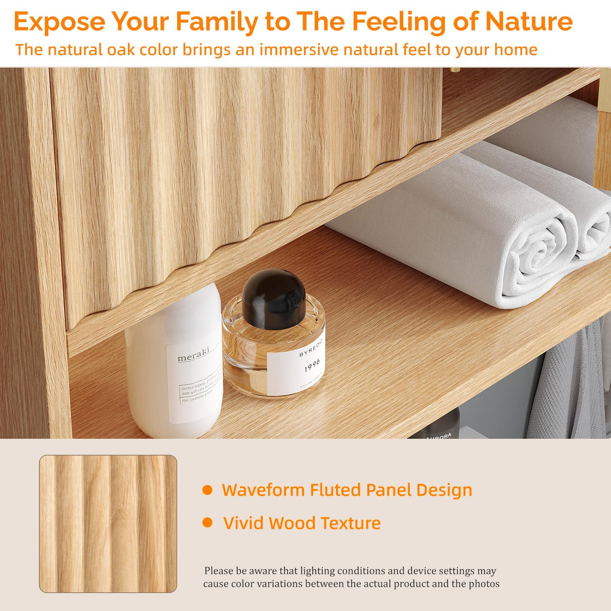 VINGLI Fluted Modern Medicine Cabinet,Bathroom Wall Cabinet Over Toilet Storage, Upper Floating Countertop Storage for Bathroom, Laundry Room,Small Hanging Kitchen Wall Cabinets (Natural Oak Color) VINGLI