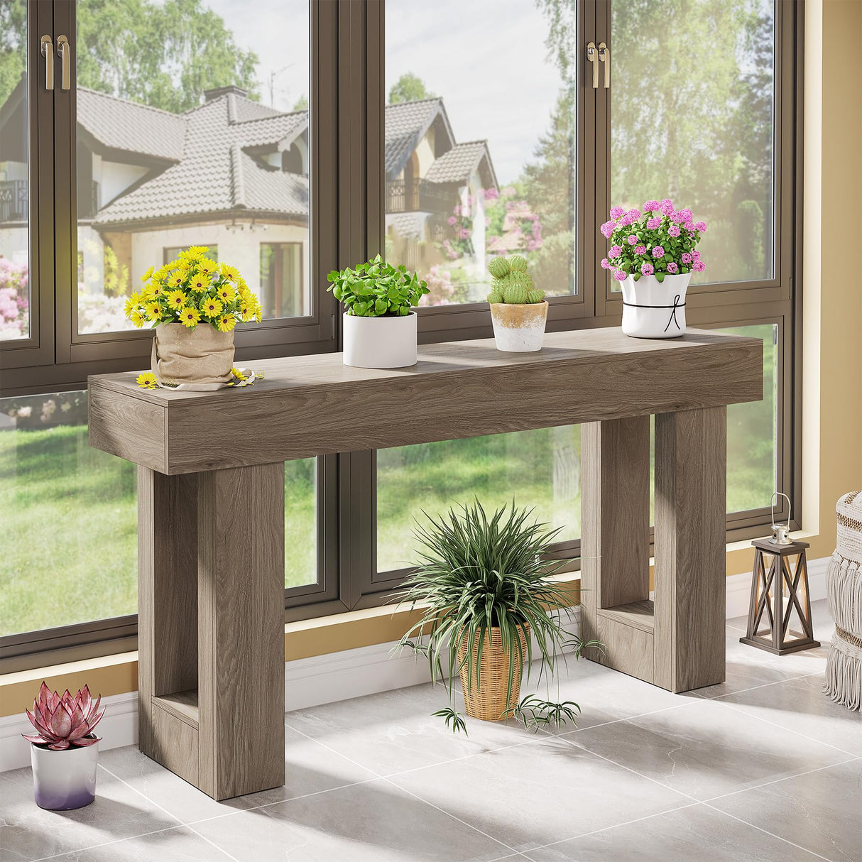 Tribesigns 63-Inch Long Console Table, Wooden Rectangular Sofa Table Behind The Couch, Farmhouse Entryway Table for Entrance, Hallway, Living Room (Grey) Tribesigns
