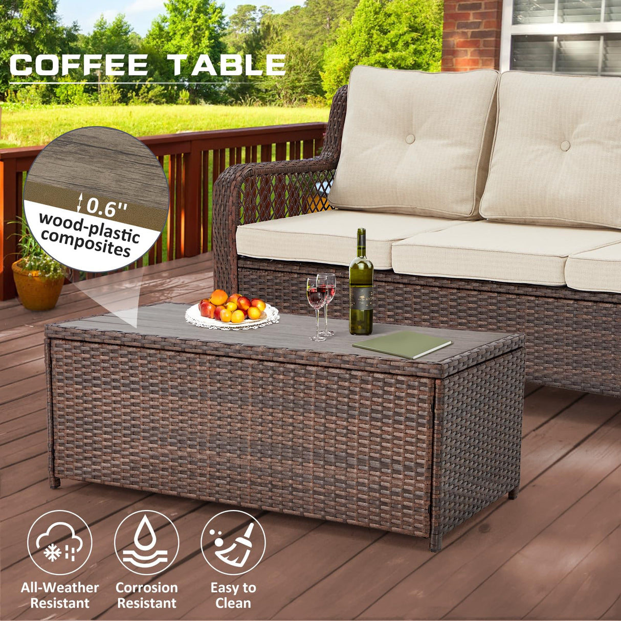 Suvivityse 6 Pieces Outdoor Patio Furniture Set Wicker Sectional Couch Conversations Sets Rattan Sofa with 360° Swivel Rocking Chairs for Lawn Garden Poolside Backyard (Brown) Suvivityse