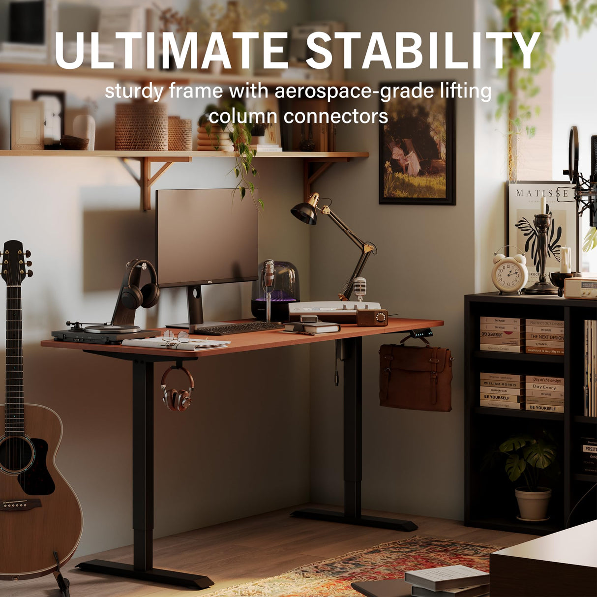 Monomi Electric Standing Desk, 55x28 Inches Adjustable Height Desk, Home Office Sit Stand Up Desk (Black Frame/Cherry Top) Monomi