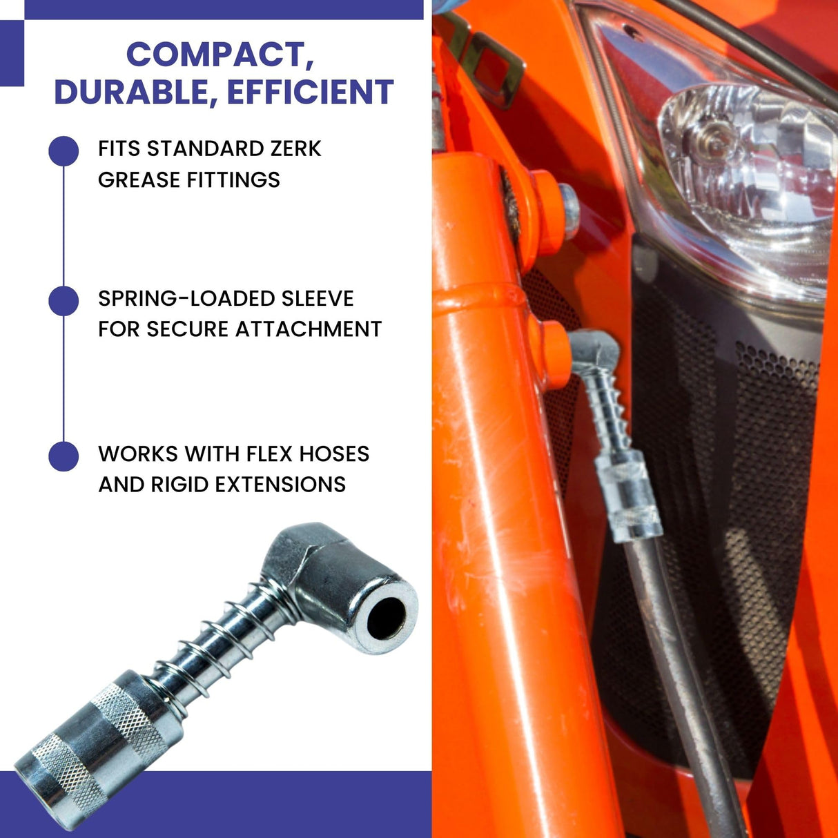 Grease Gun Coupler - 90 Degree Grease Coupler Snaps on to Grease Fittings in Tight Spaces - Joint - High Pressure Grease Nozzle Fittings - BEAU-5046 BEAUFORT