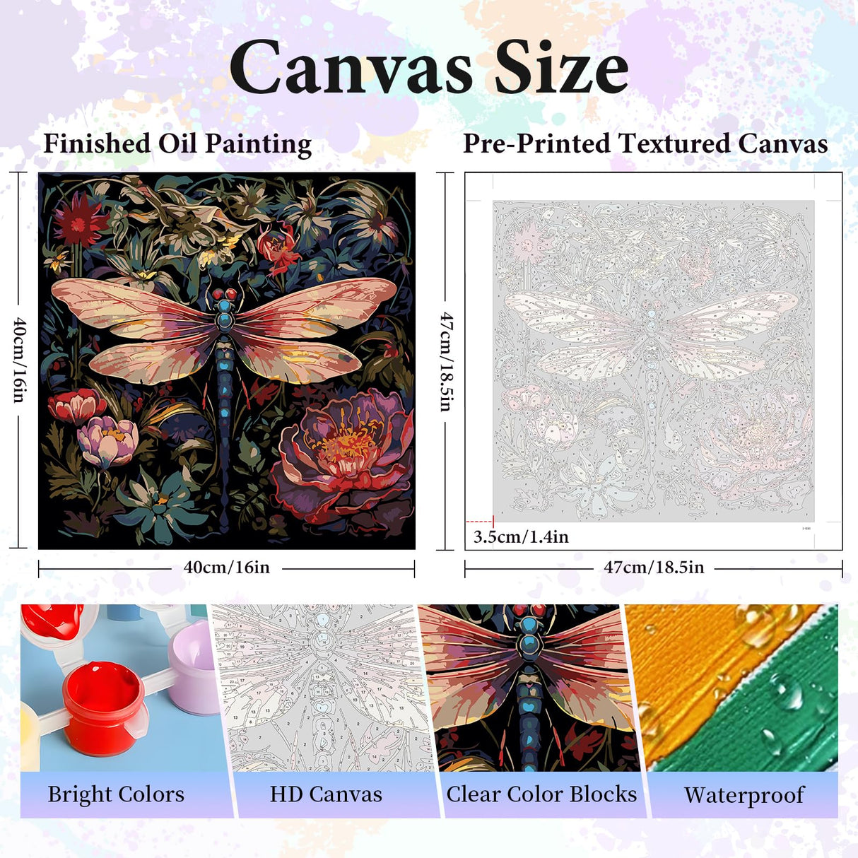 Camocin Paint by Numbers Kit for Adults - Dragonfly Adult Paint by Number Kits on Canvas Without Frame for Beginner, Flowers Oil Painting by Numbers Kit for Gift Home Wall Decor 16x16 Inch Camocin