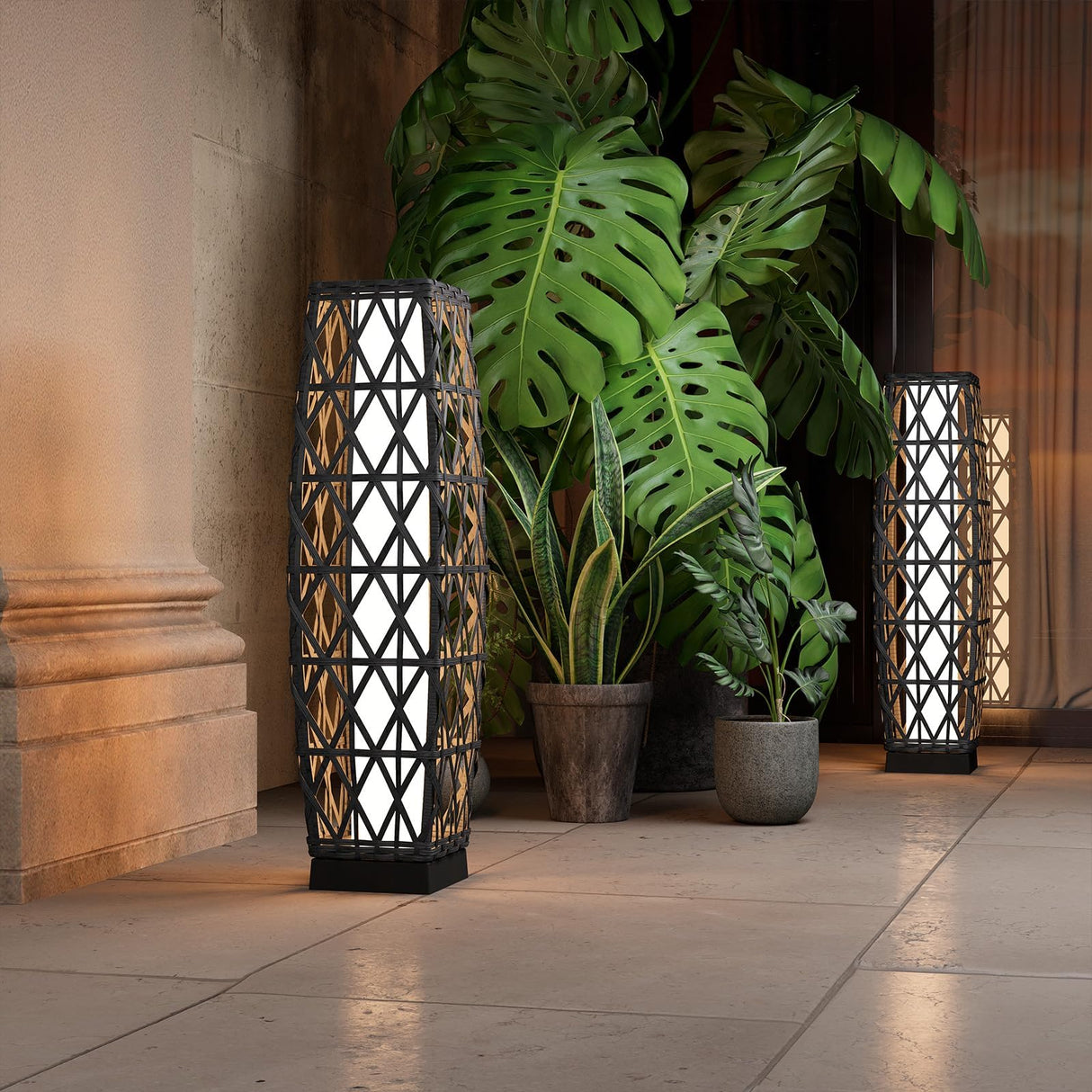 Grand patio Outdoor Solar Powered Wicker Floor Lamp Outdoor Weather-Resistant Deck Light for Garden Porch - Silver Gray, Large Cindy Grand patio