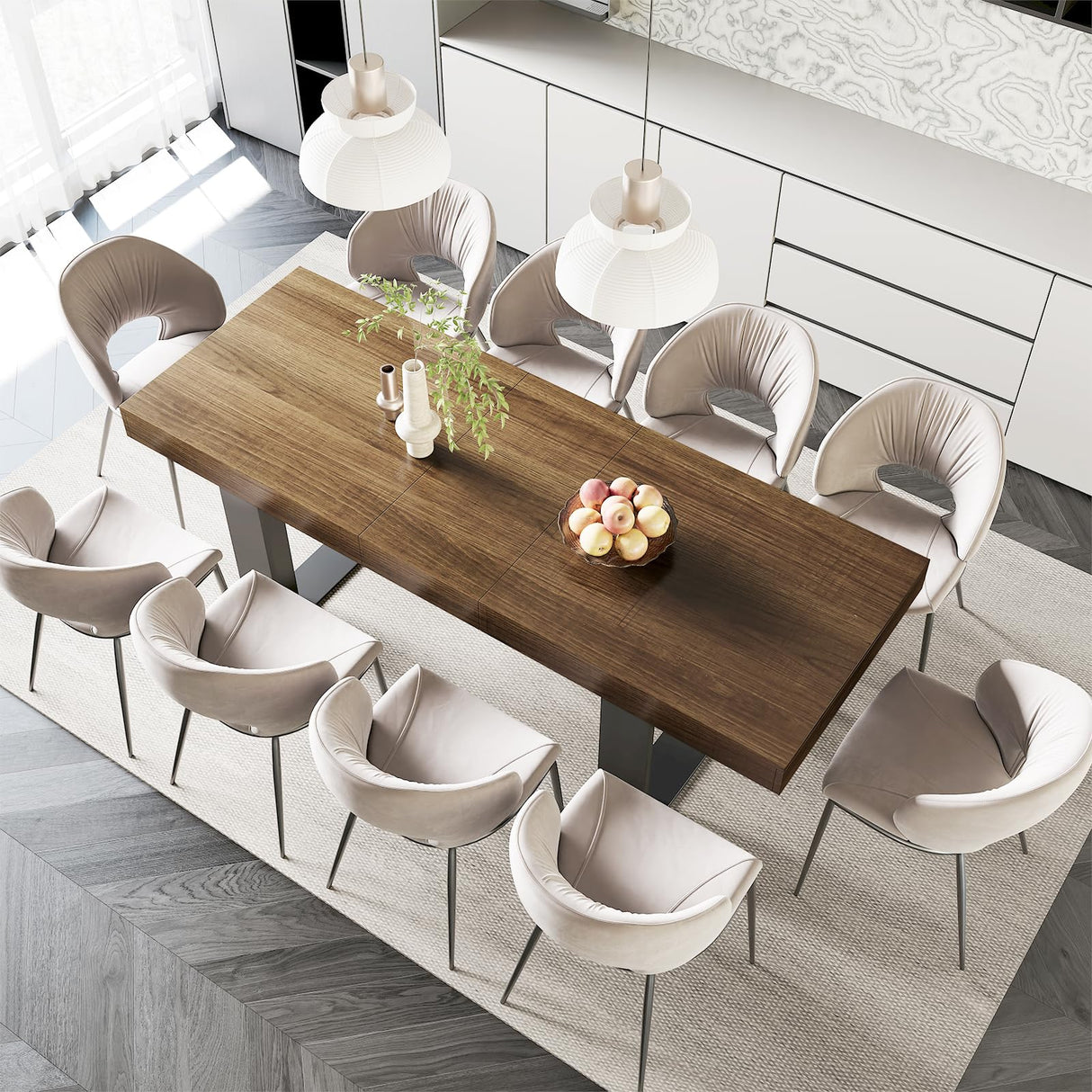 STHOUYN Farmhouse Rustic Extendable Dining Room Table for 8 10, 70.9" (86.6") x 31.5", Rectangular Dinner Table for 6-10, Mid Century Modern Expandable Retractable Wooden Kitchen Table (Brown) STHOUYN