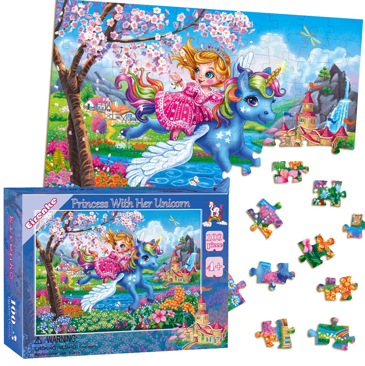 Princess and Unicorn 100 Piece Puzzles for Kids Ages 4-6 Jigsaw Puzzles for Toddlers Girls 3-5 Preschool Educational Puzzles Boards Toys Gifts for Girls Boys 3 4 5 6 Eirenke