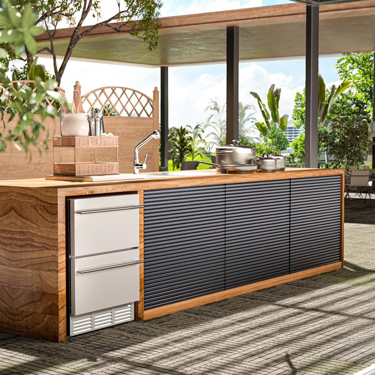 EUHOMY 24 Inch Under Counter Double Drawer Fridge, Weather Proof Stainless Steel Outdoor Beverage Refrigerator for Patio, Built-in Beverage Fridge for Home & Commercial Use Stainless Steel Silver EUHOMY