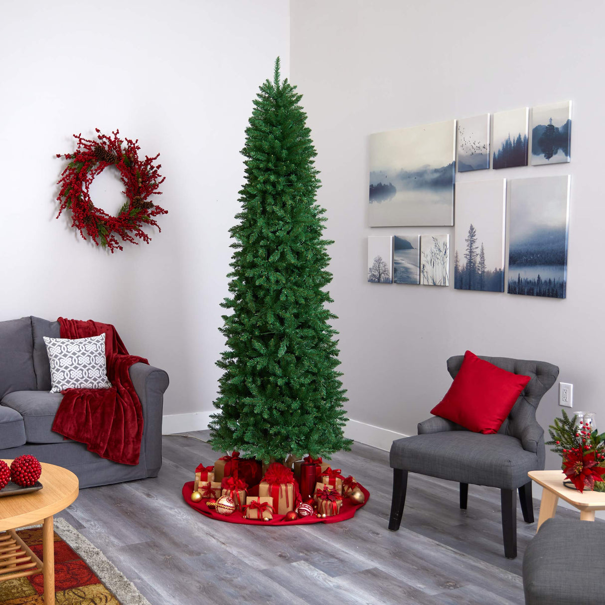 Nearly Natural 8ft. Slim Green Mountain Pine Artificial Christmas Tree with 400 Clear LED Lights Nearly Natural