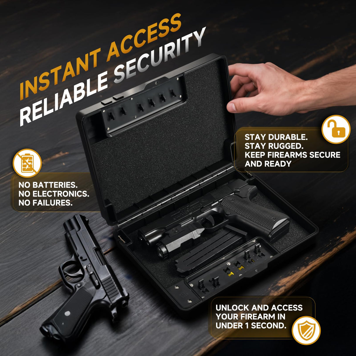 NIANPU Gun Safe Alternative,Portable Gun Case Handgun Lock Box Quick Access Pistol Safe Small Handgun Storage with TSA Padlock,Instant Access Gun Box for Bedside and Car (With Brand Logo, 1) NIANPU