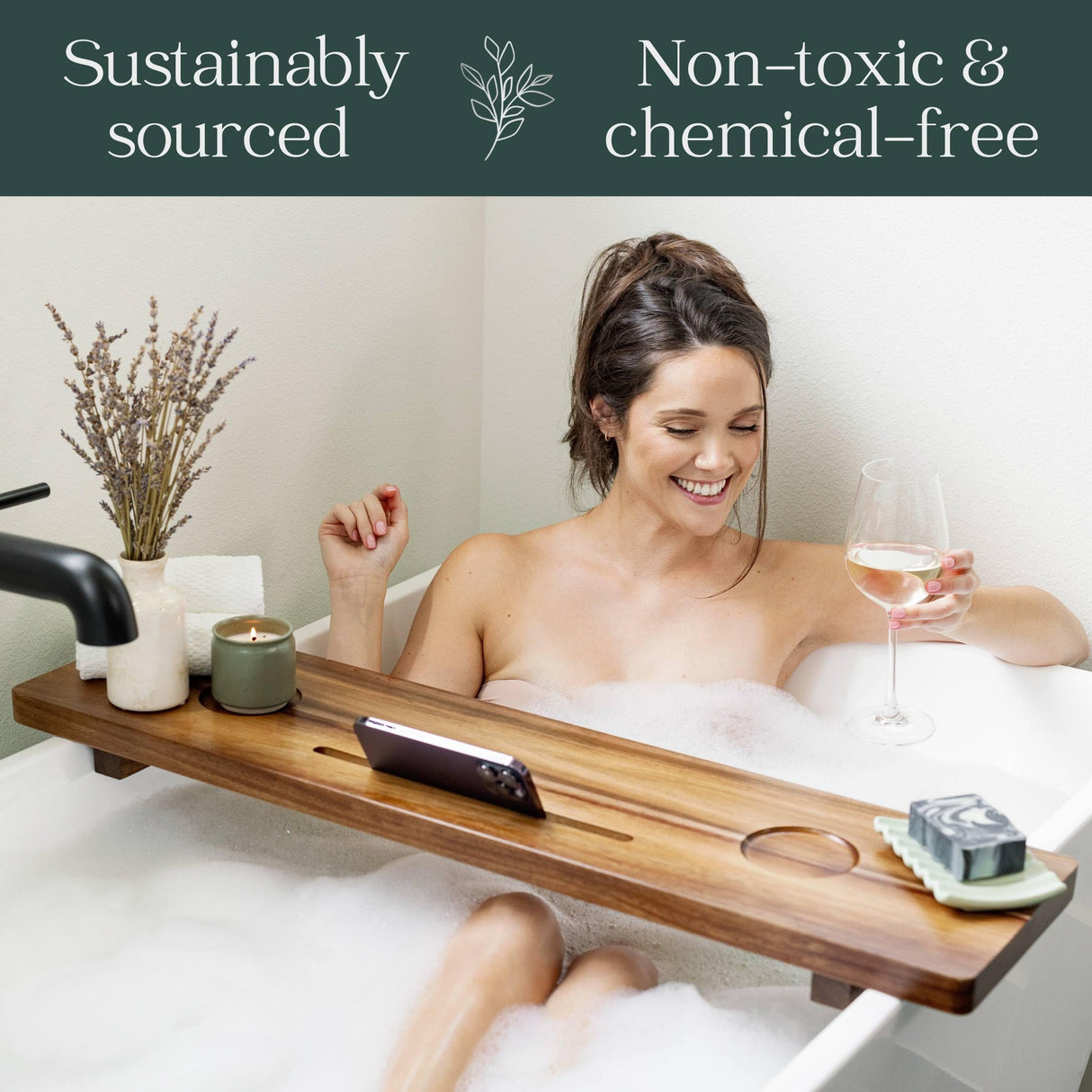 Nature Shed Premium Bathtub Tray | Solid Acacia Bath Tray for Tub | Large Bath Tray Table | Non-Toxic, Anti-Tipping Tub Tray | Bathtub Accessories Nature Shed