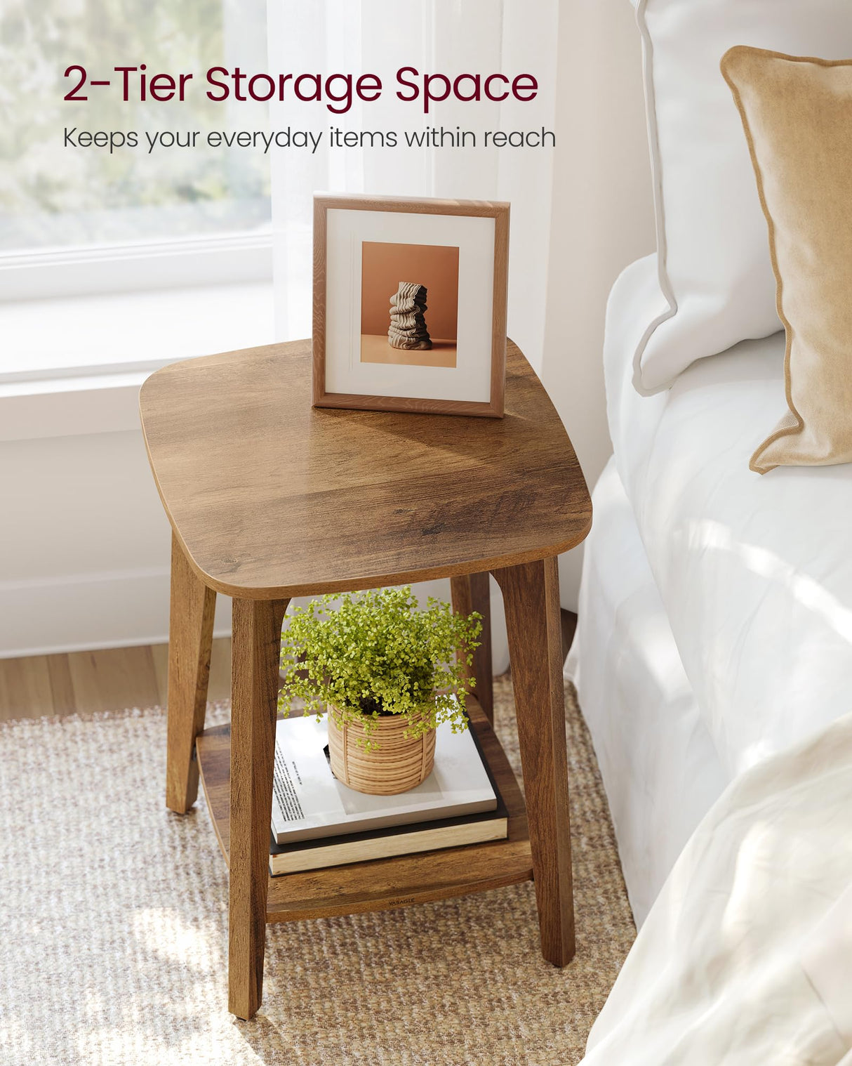VASAGLE Side Table, Small Square End Table with Lower Shelf, Nightstand for Small Spaces, Living Room, Bedroom, Honey Brown ULET236K01 VASAGLE