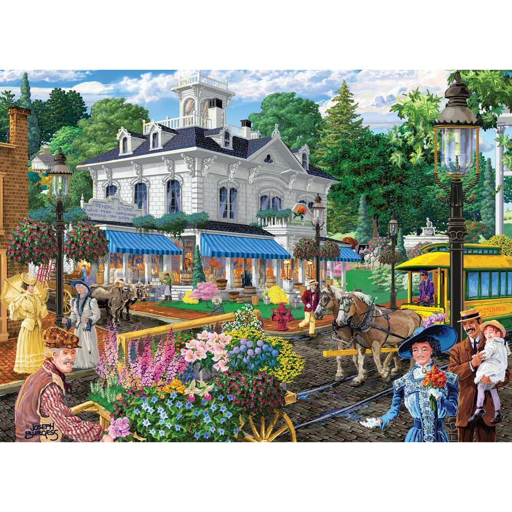 Bits and Pieces - 1500 Piece Jigsaw Puzzle - Victorian Spring, Busy Town Center - by Artist Joseph Burgess - 1500 pc Jigsaw Bits and Pieces