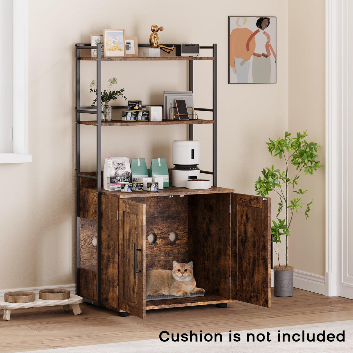 GAOMON Cat Litter Box Enclosure with Shelf Storage, 2-in-1 Hidden Cat Washroom Furniture, Indoor Cat Cabinet, Hidden Cat Box Enclosure with 3 Shelves and Door, Cat House for Most Litter Box, Brown GAOMON