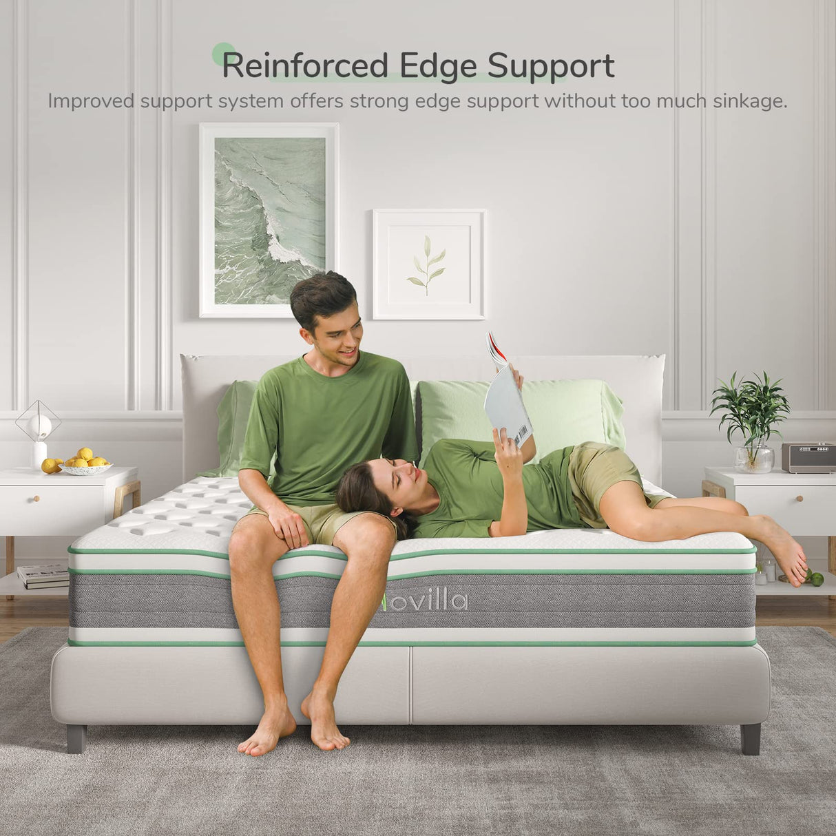 Novilla King Mattress 12 Inch Hybrid Mattress in a Box, Innerspring Mattress with Gel Memory Foam for a Cool Sleep, Pressure Relief, Medium Firm Mattress with Pillow Top, Groove Novilla