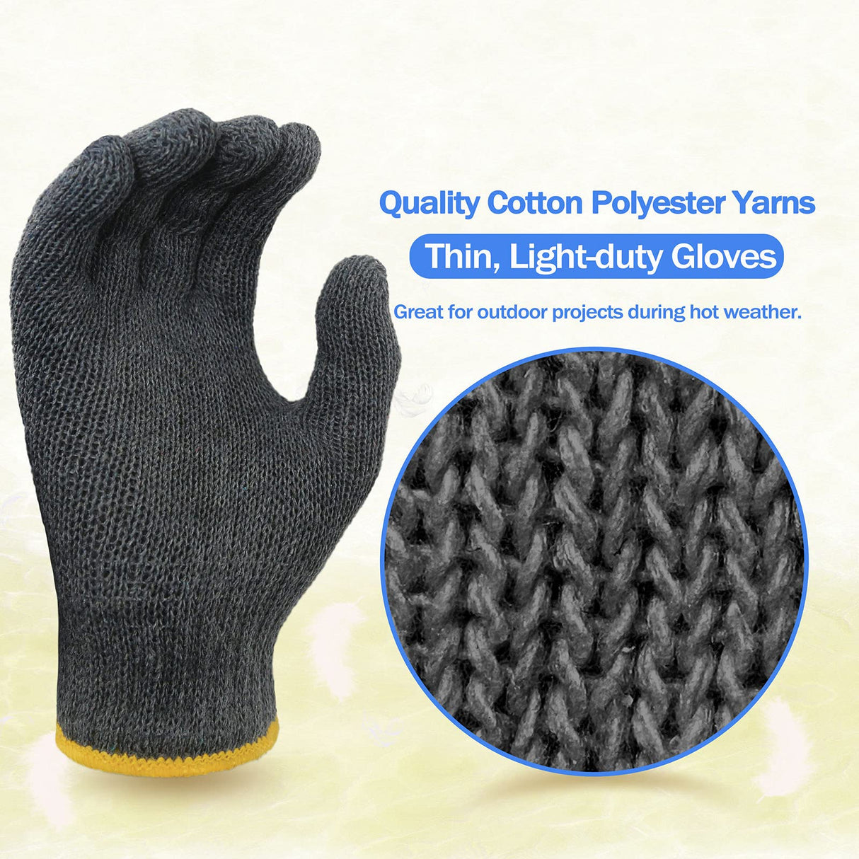 Evridwear Cotton Work Gloves Light-duty String Knit BBQ Glove Liner for Outdoor Cooking, Painting, Gardening Men & Women 10 Pairs (Grey, Large) Evridwear