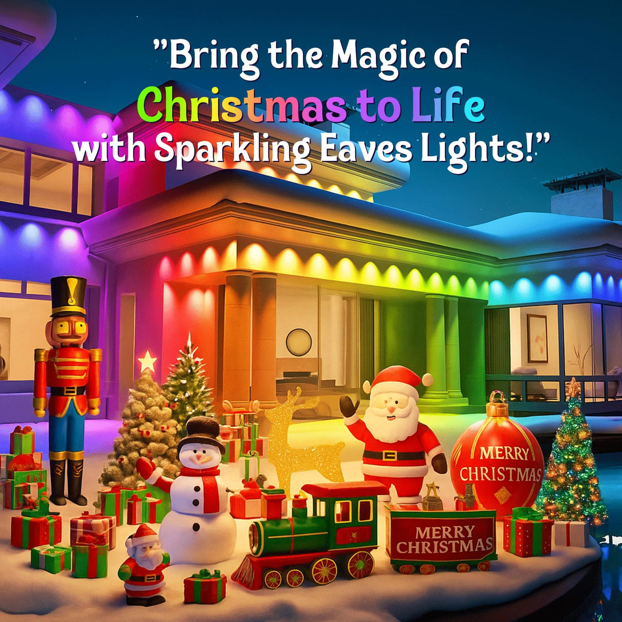 HUTAKUZE Permanent Outdoor Lights, 150ft RGB Outdoor Christmas Lights with 90 LED Light, IP67 Waterproof LED Eaves Light, DIY Scene Modes for Halloween and Holiday Decor, Smart APP & Remote Control HUTAKUZE