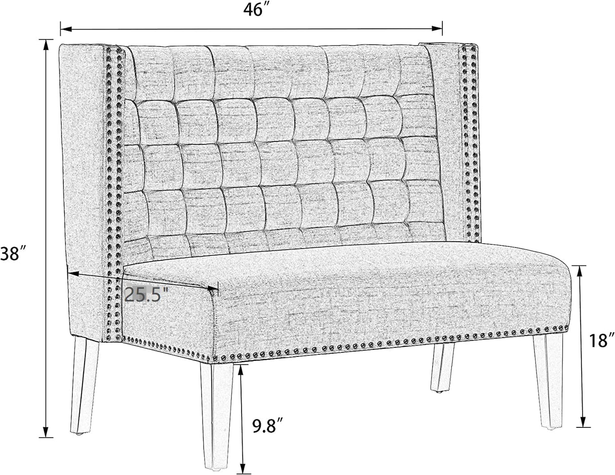 46" Small Modern Loveseat Settee Sofa 2-Seat Sofa Couch Tufted Love Seat Dining Bench with Nail Head Trim Back Banquette Sofas for Living Room Small Space Entryway Hallway,White Tongli