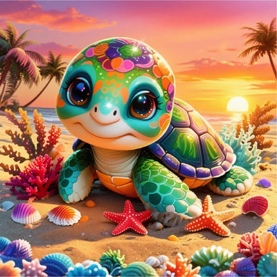 Sea Turtle Diamond Art Kits for Adults,DIY 5D Cute Turtle Diamond Painting Kits for Beginners,Round Full Drill Diamond Dots Paintings Picture Gem Art Craft for Home Wall Art Decor Gifts 14x14 inch