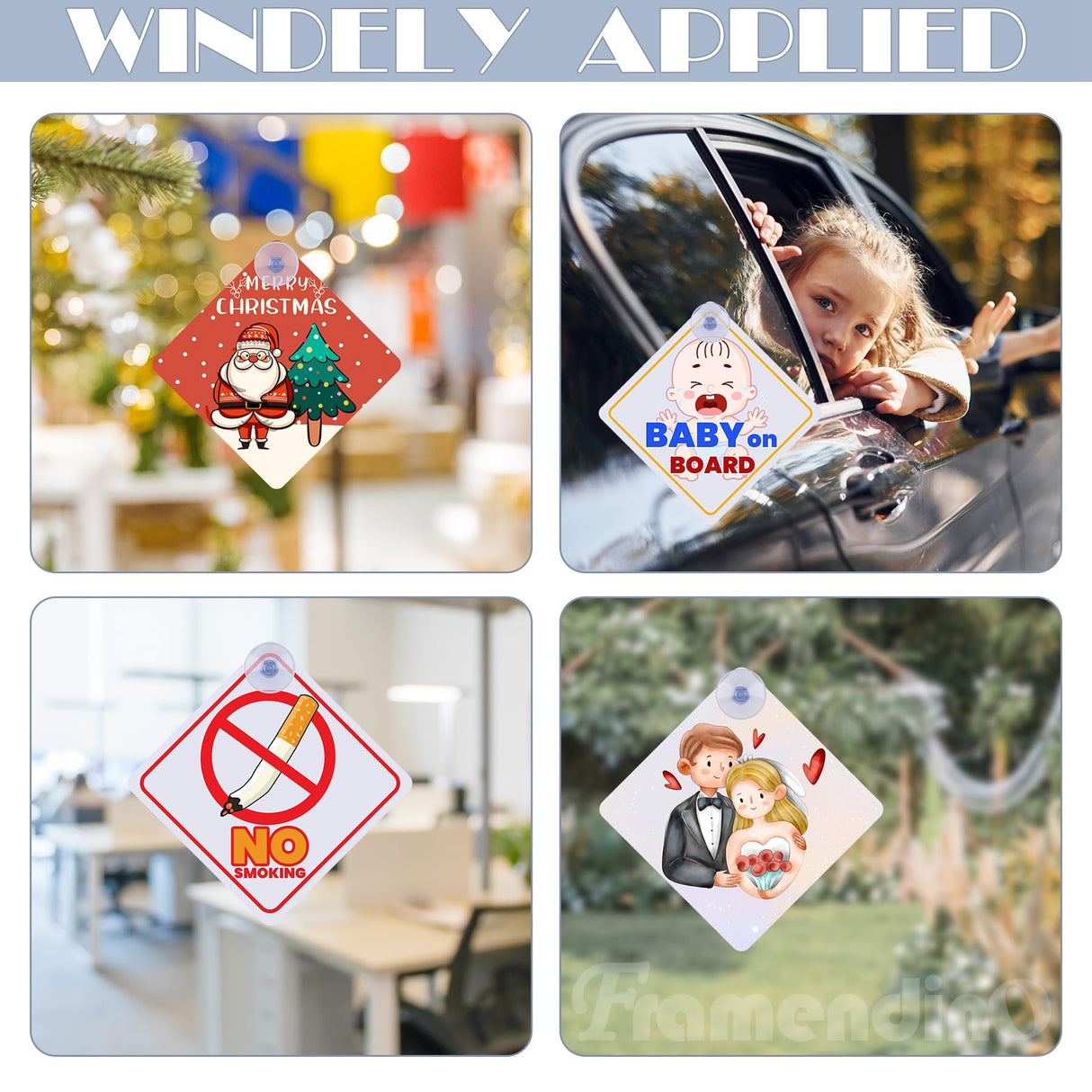 Framendino, 10 Pack Sublimation Blanks Suction Cup Car Window Sign Heat Transfer Metal Signs for DIY Craft Framendino