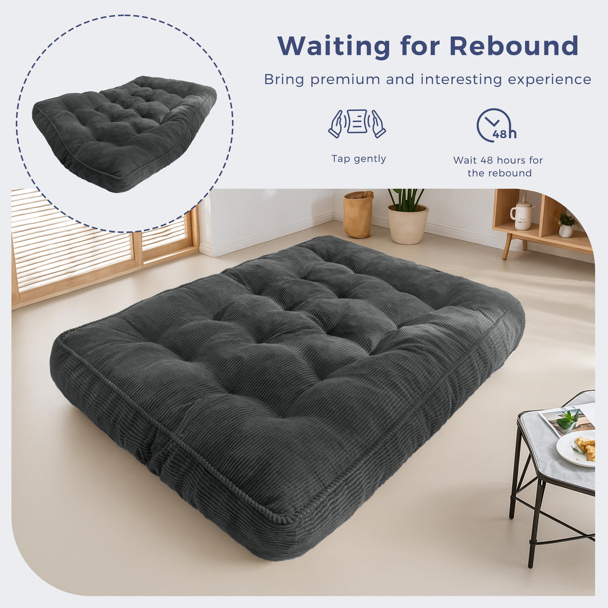 MAXYOYO 8" Futon Mattress Full Size, Ultra Thick Futons Sofa Couch Bed Tufted Sleeper Sofa Bed, Floor Mattress for Adults, Shredded Foam Filling (Frame Not Included), Dark Grey MAXYOYO