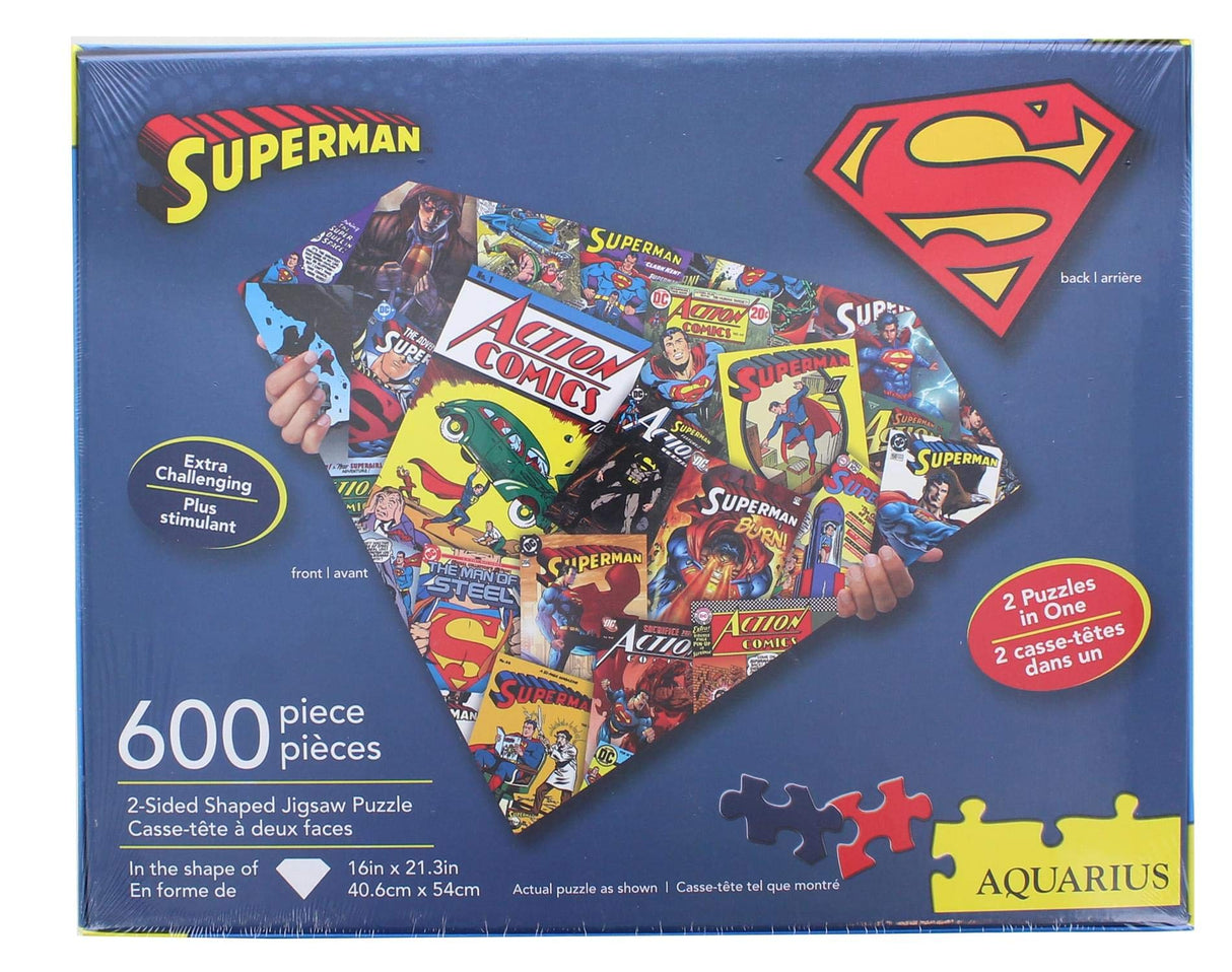 Aquarius Superman Logo 600 Piece 2 Sided Diecut Shaped Jigsaw Puzzle AQUARIUS