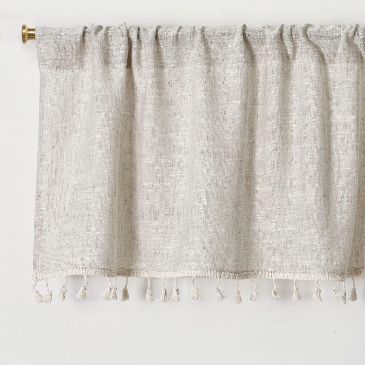 Boho Tassel Kitchen Valances for Windows Modern Farmhouse Cotton Linen Valance Curtains Topper Country Rustic Bathroom Small Window Treatment Bohemian Decor (55x15 inch, Natural) Oindec