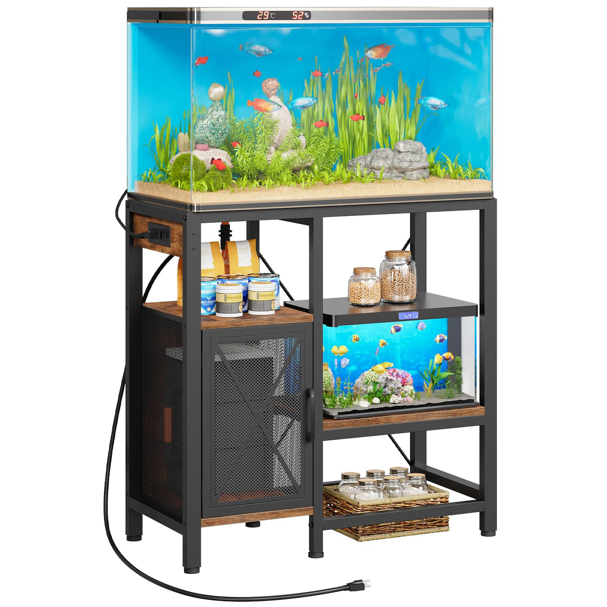 MAHANCRIS 20-37 Gallon Fish Tank Stand, Aquarium Stand with Power Outlet and Storage Cabinet, Heavy Duty Tank Stand Suitable for Turtle Tank, Reptile Terrarium, for Home Office, Rustic Brown FTHR40E01 MAHANCRIS