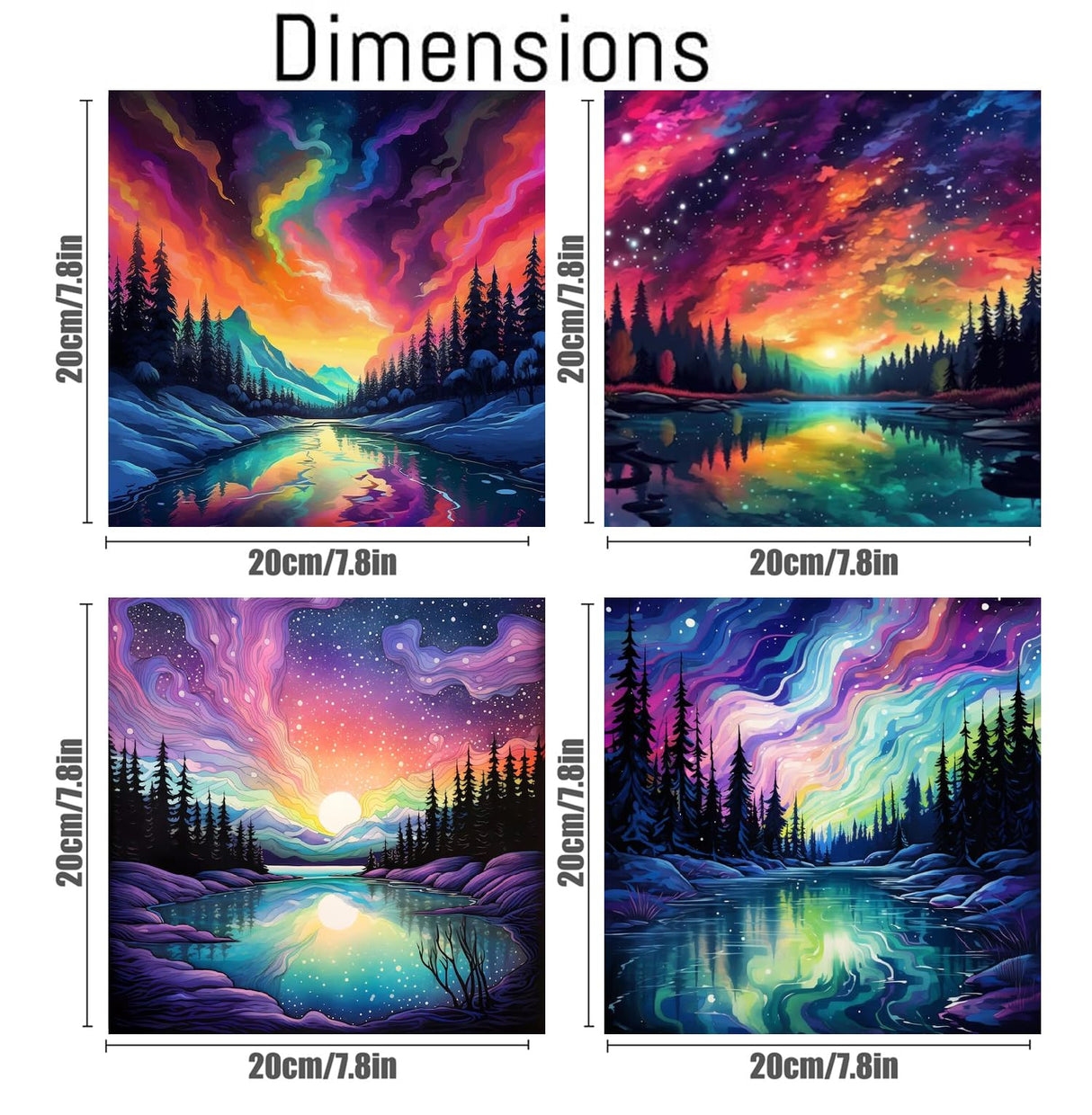 FQOVKYN 4 Pack Landscape Paint by Number for Adults Framed Canvas, DIY Aurora Arts and Crafts for Adults Beginner with Paint Brushes, Acrylic Paint Set for Home Wall Decor, 8 * 8 Inch FQOVKYN
