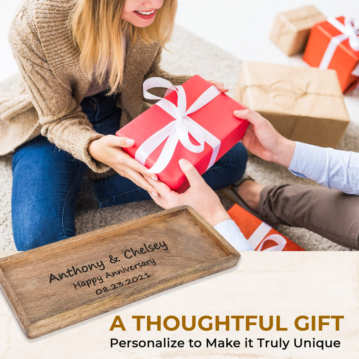 Personalized Wooden Serving Platters - Custom Wood Serving Tray with Raised Edges - Decorative Rectangular Wooden Trays for Food, Fruits, Snacks, Personalized Passion