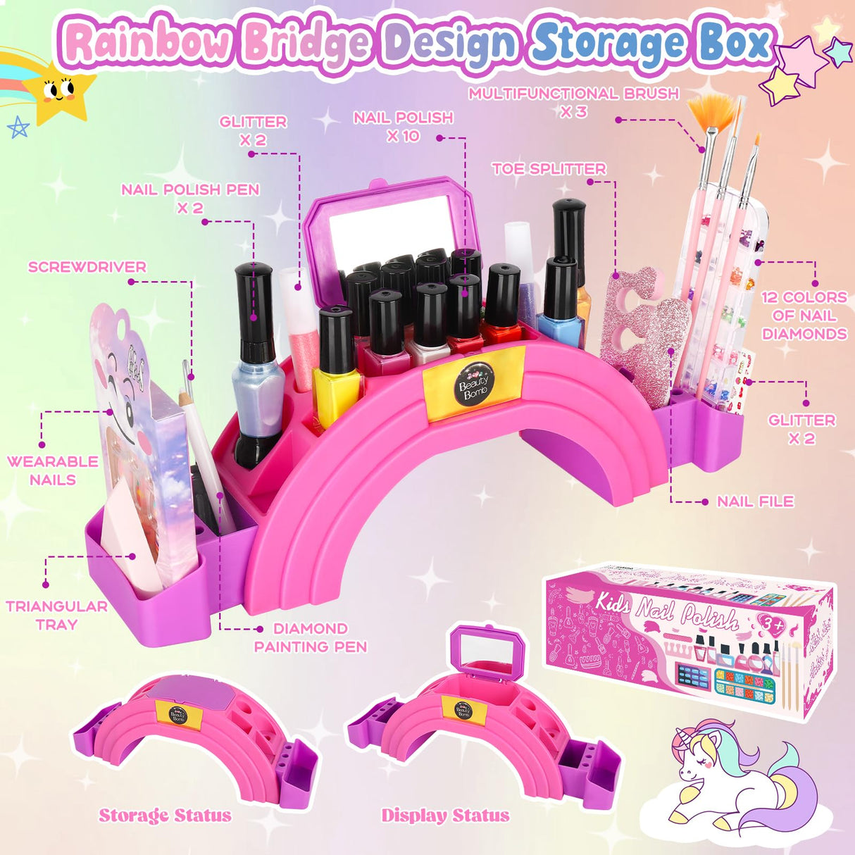 Oisacirg Kids Nail Polish Set for Girls, 28Pcs Nail Art Kit with Nail Dryer, Non-Toxic Peel-Off Water-Based Nail Polish Christmas Birthday Gifts Toddlers Kids Girls Toys Ages 3 4 5 6 7 8+ Oisacirg