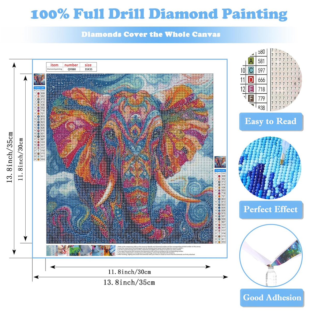 Abstract Elephant Diamond Art Kits for Adults, Animal Diamond Painting for Beginners, Diamond Dot, Dimond Art Paintings Kit, DIY Gem Painting Kit, Crafts for Adults, Home Wall Decor Gifts (14x14inch) Rekxtmo