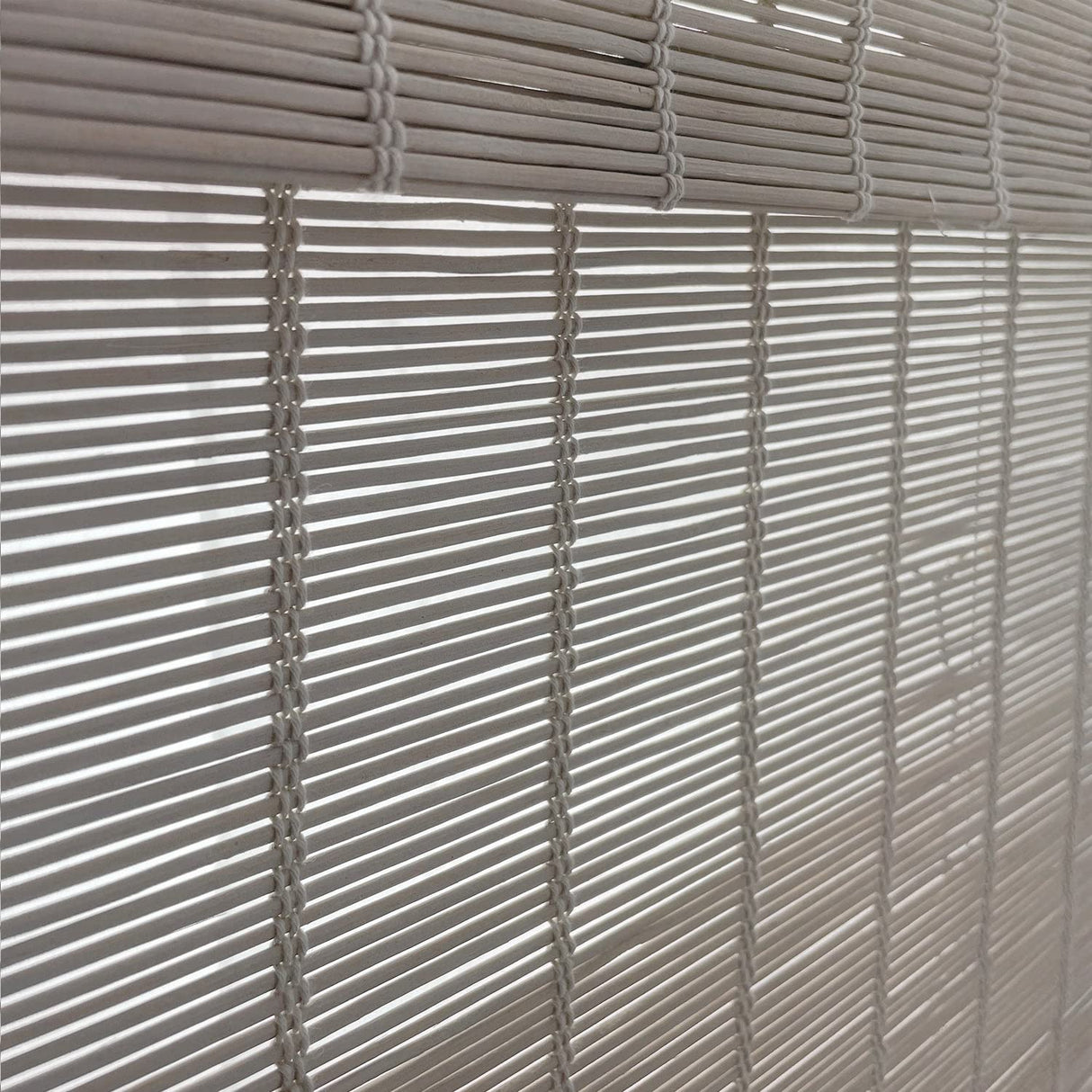 MOOD Custom Bamboo Shades | Modern | Cordless Bamboo Roman Shades for Windows and Doors (Natural Woven) | Modern Light Grey (Sheer) | 35" W X 48" H Mood