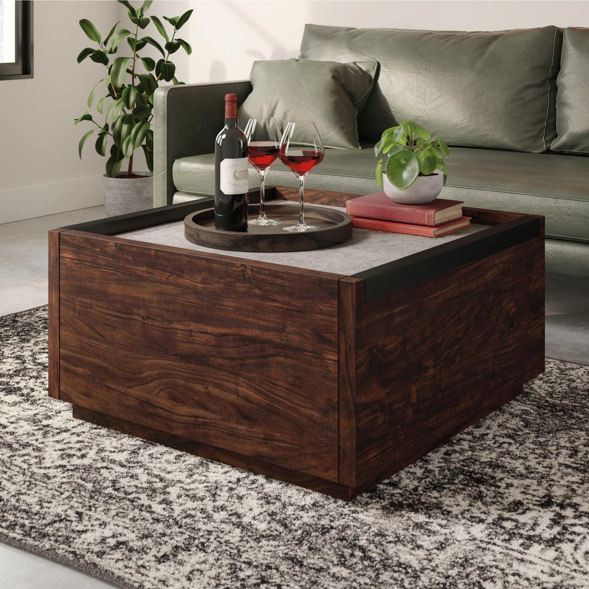Sauder Manhattan Gate Modern Square Coffee Table, Rich Walnut Finish Sauder