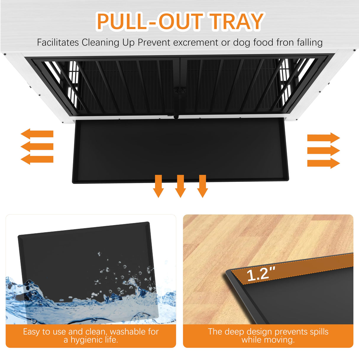 Derfullo Dog Crate Furniture, Large Dog Crate Furniture, Wooden Cage Kennel Furniture Indoor, Modern Dog Crate with Multi-Purpose Removable Tray, Double-Doors Dog Furniture, End table dog crate, White Derfullo