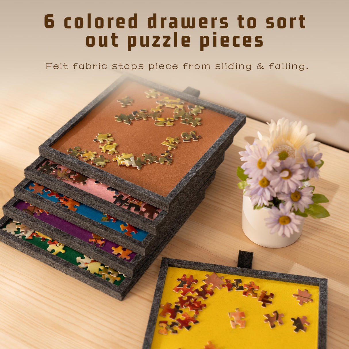 Tektalk 2000 Piece Foldable Jigsaw Puzzle Table with Cover, 3-Tilting-Angle Plateau, Lightweight Portable Felt Puzzle Board with 6 Sorting Drawers (Dark Gray) Tektalk