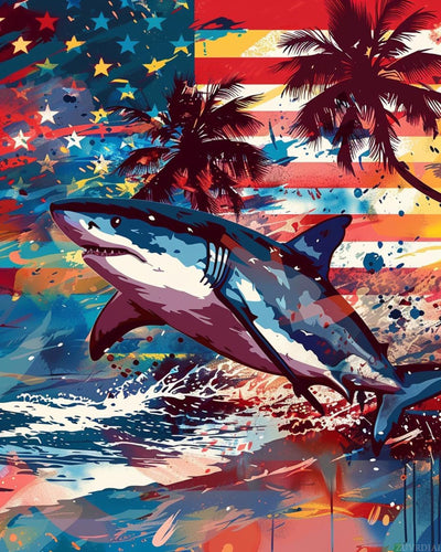 ZUVRDIAI Paint by Numbers Sharks for Adults, Acrylic Oil Painting by Numbers Kits for Beginner with Paintbrushes Brushes Art Crafts Canvas for Home Decor 16x20 Inch